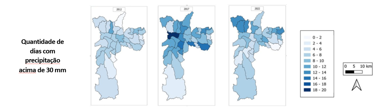 Mapa de quantidade de dias com precipitação acima de 30 mm